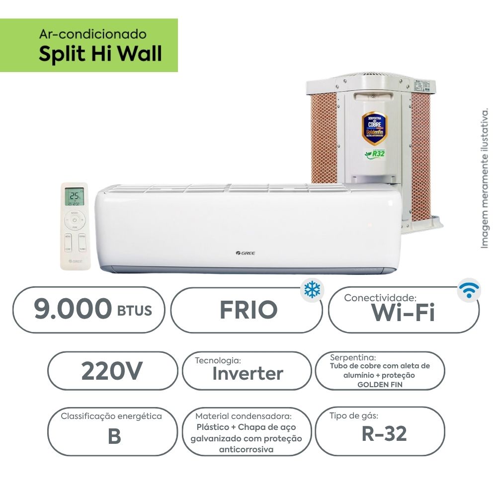 Ar Condicionado Split Hi Wall - Inverter R-32 - Gree - G-Top Auto - 9.000 BTUs - Frio - 220V Monofásico